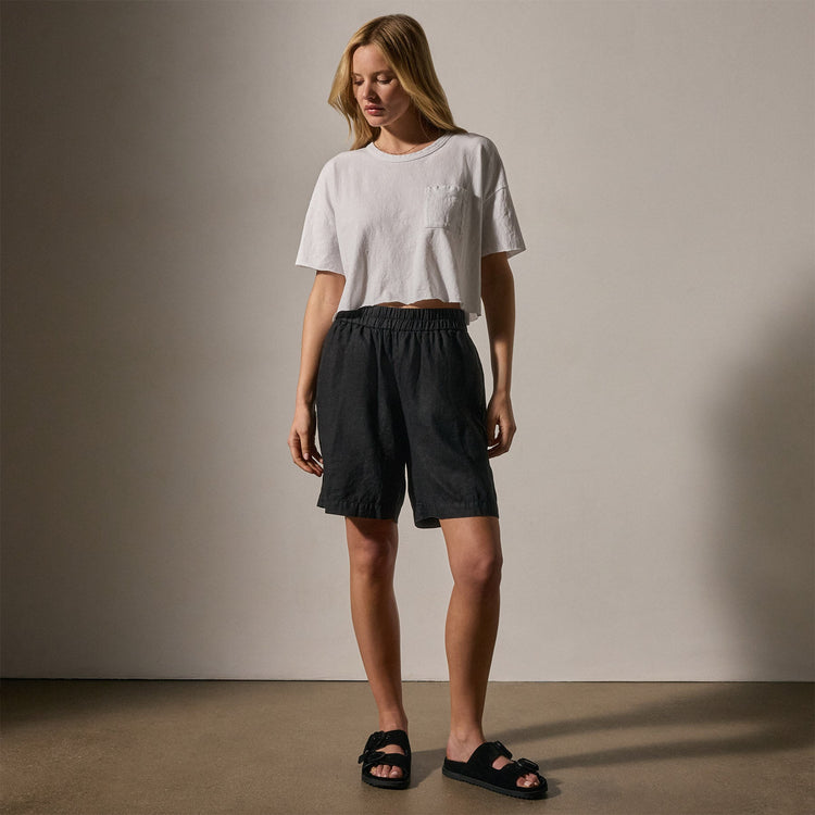 Lightwight Linen Culotte Short in Black | James Perse Los Angeles