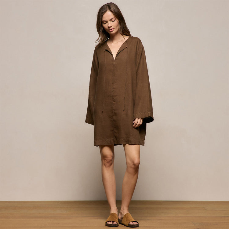 Lightweight Linen Tunic Dress in Cocoa Pigment | James Perse Los Angeles