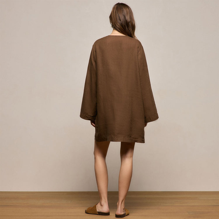Lightweight Linen Tunic Dress in Cocoa Pigment | James Perse Los Angeles
