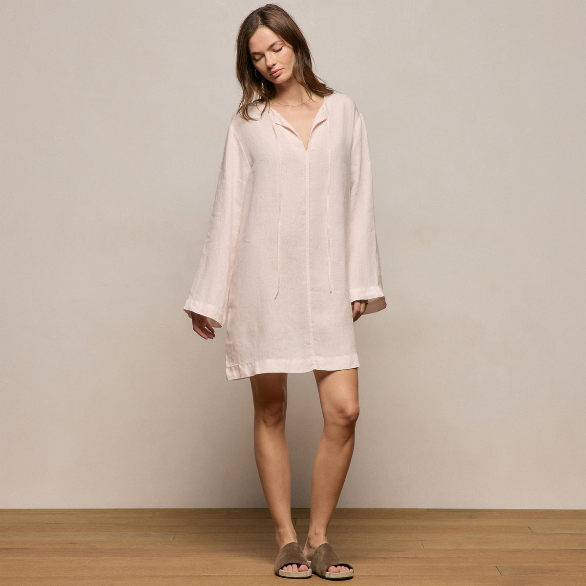 Lightweight Linen Tunic Dress in Light Rose Quartz Pigment | James Perse Los Angeles
