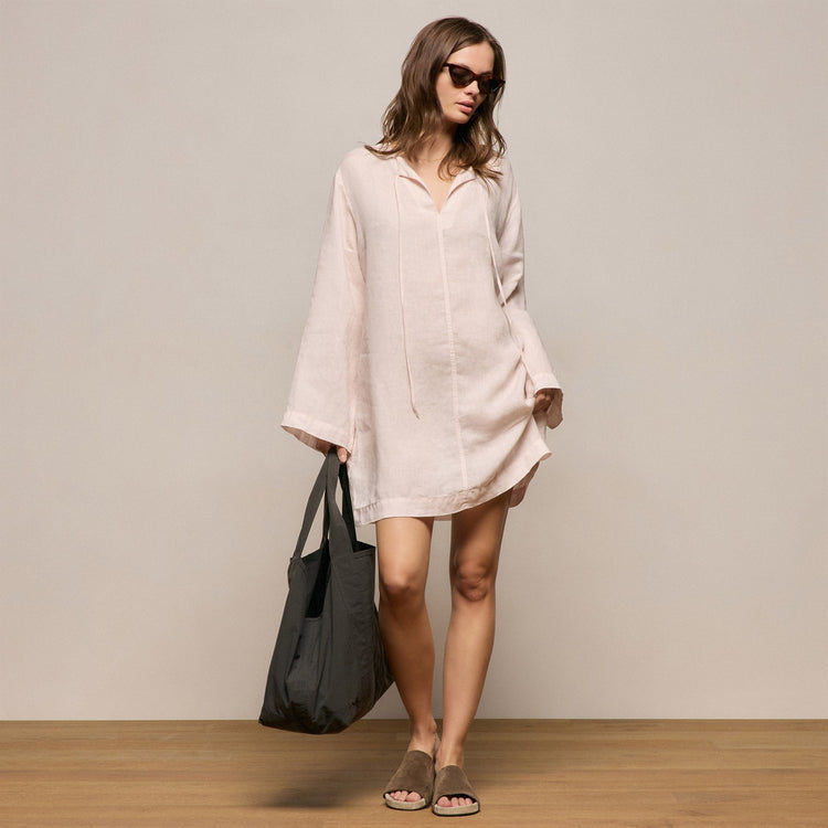 Lightweight Linen Tunic Dress in Light Rose Quartz Pigment | James Perse Los Angeles