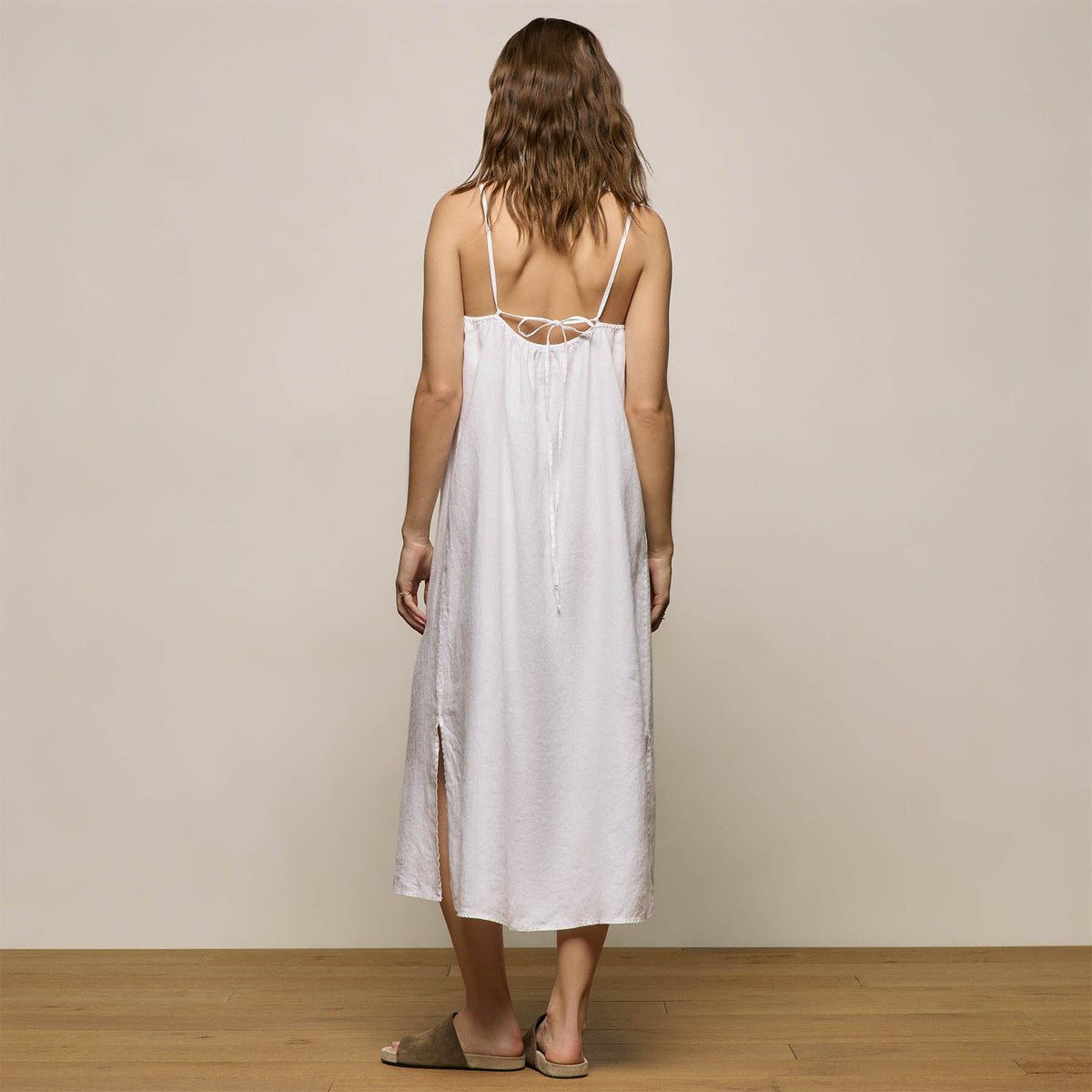 Lightweight Linen Strappy Cami Dress in White | James Perse Los Angeles