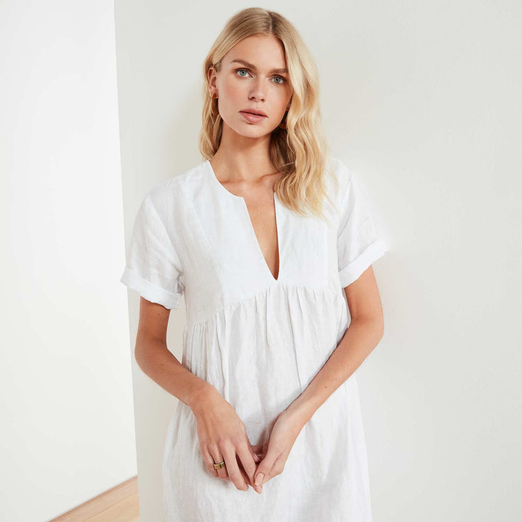 Empire Linen Dress In White | James Perse Los Angeles