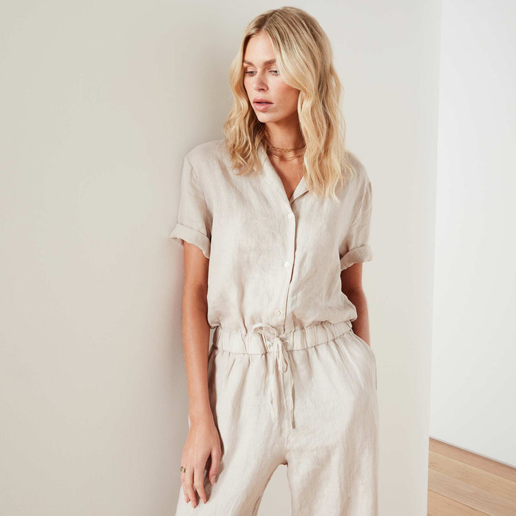 Lightweight Linen Jumper In Driftwood | James Perse Los Angeles