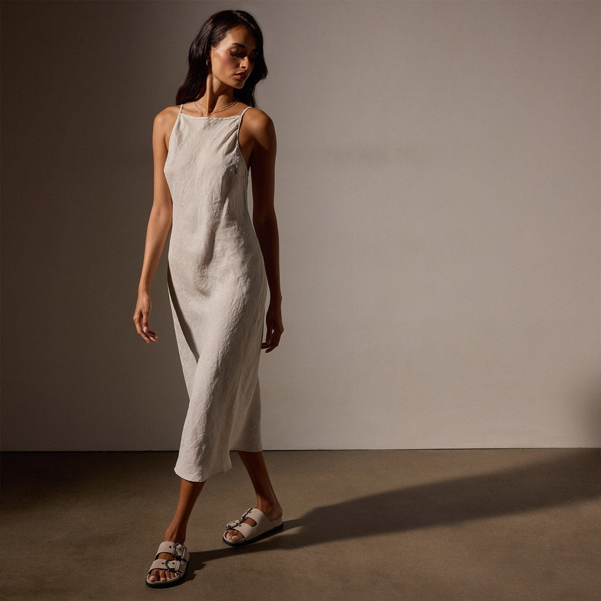Lightweight Linen Cami Dress in Salt Pigment | James Perse Los Angeles