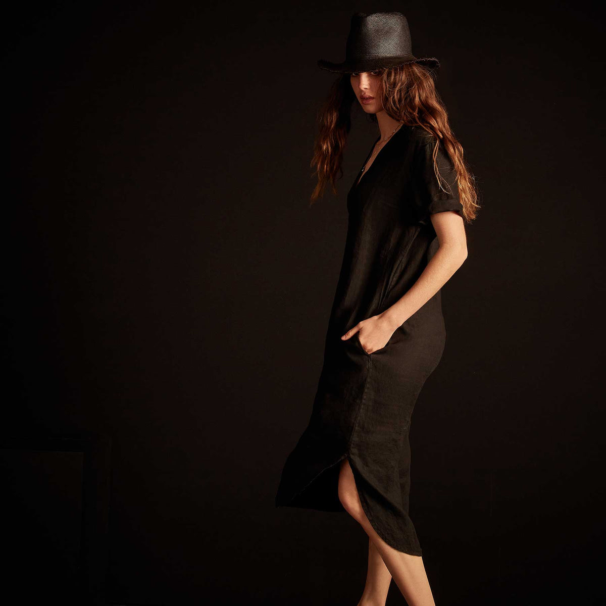 Linen Shift Dress - Black | James Perse Los Angeles