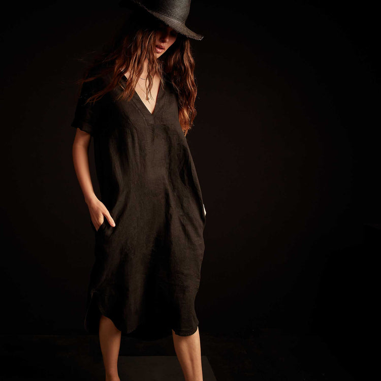Linen Shift Dress - Black | James Perse Los Angeles