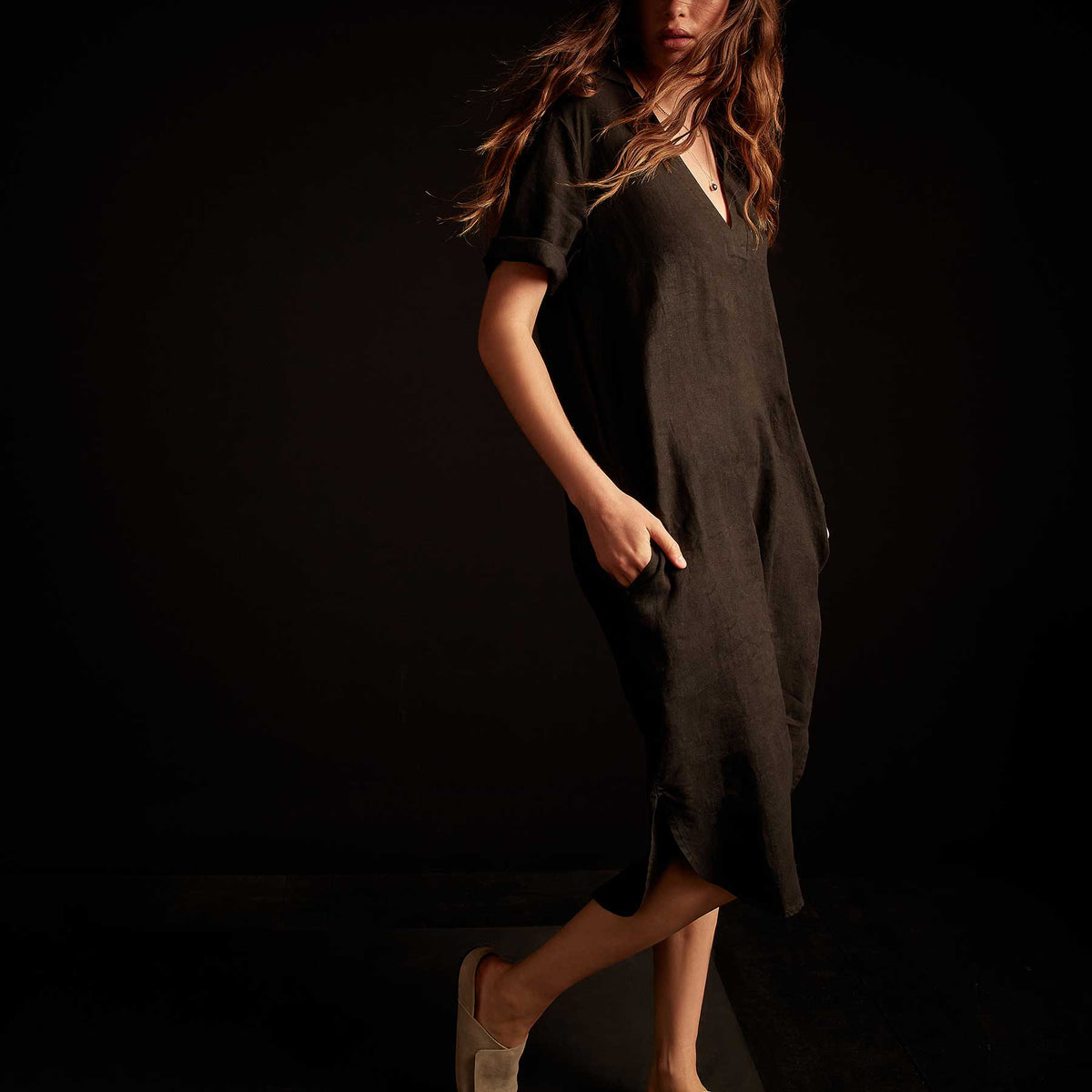 Linen Shift Dress - Black | James Perse Los Angeles