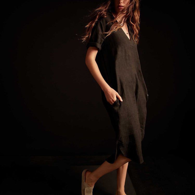 Linen Shift Dress - Black | James Perse Los Angeles