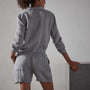 Long Sleeve Linen Shirt Romper - Breeze Pigment | James Perse Los Angeles