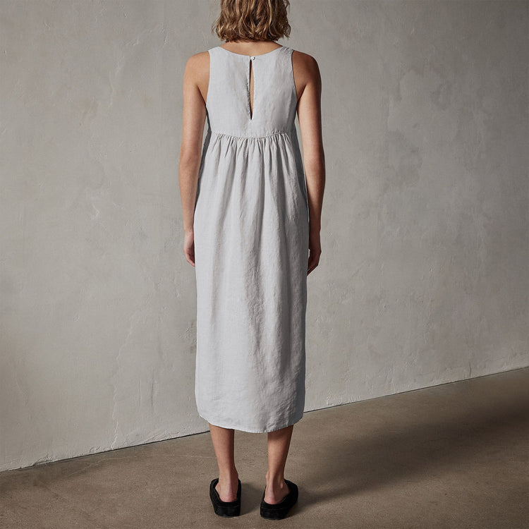 Gathered Linen Dress in Memory Pigment | James Perse Los Angeles