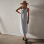 Gathered Linen Dress in Memory Pigment | James Perse Los Angeles