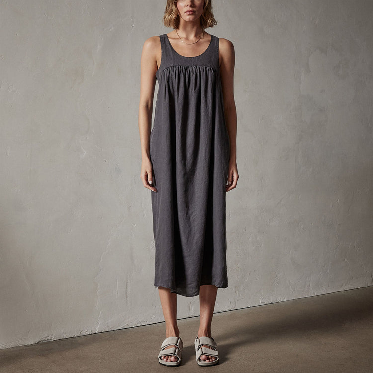 Gathered Linen Dress in Magma Pigment | James Perse Los Angeles