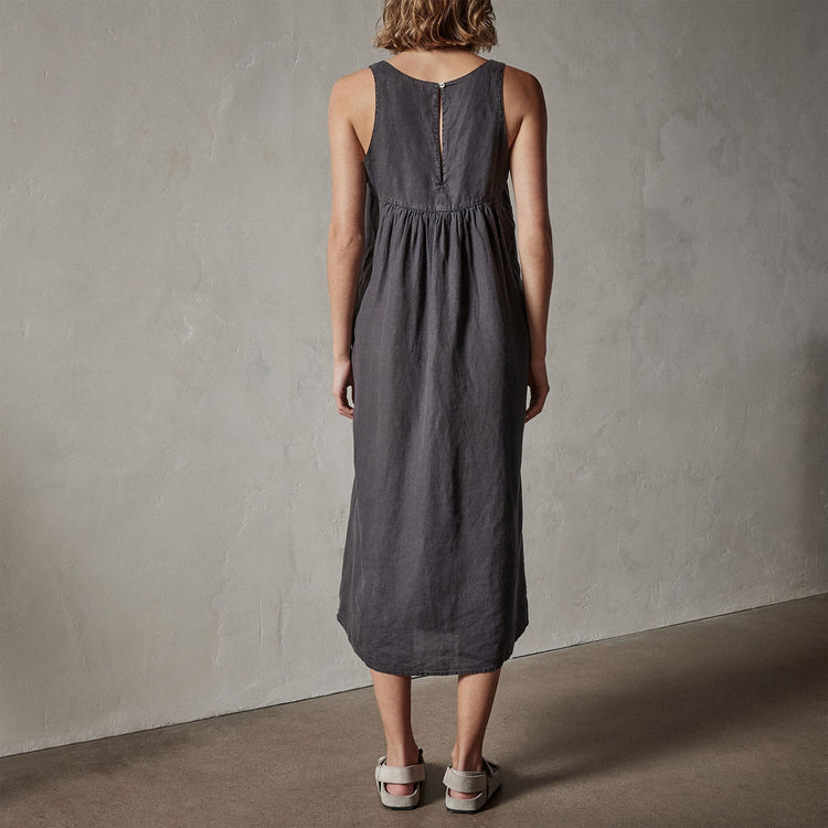 Gathered Linen Dress in Magma Pigment | James Perse Los Angeles