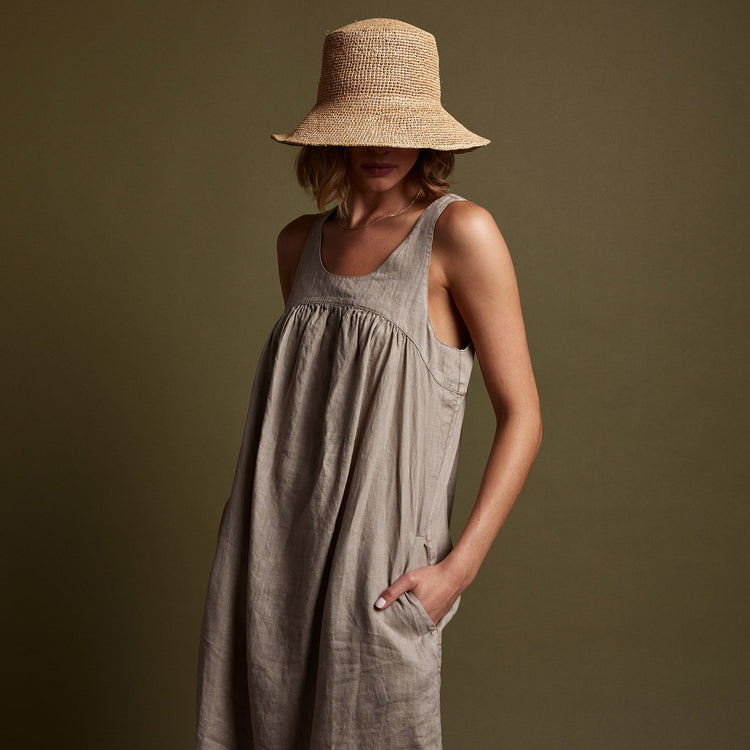 Gathered Linen Dress in Mineral Pigment | James Perse Los Angeles