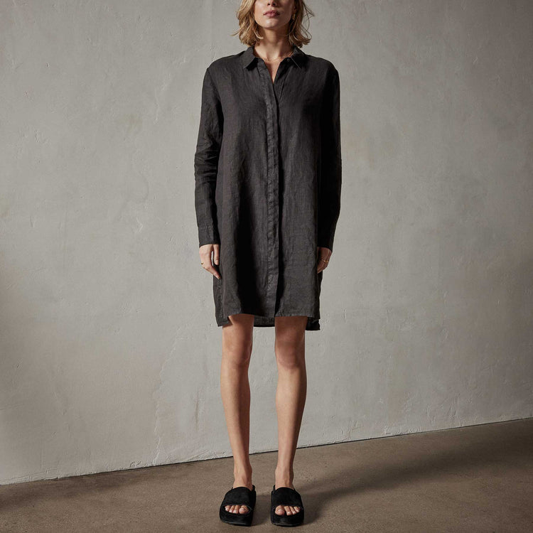Lightweight Linen Shirt Dress in Black | James Perse Los Angeles