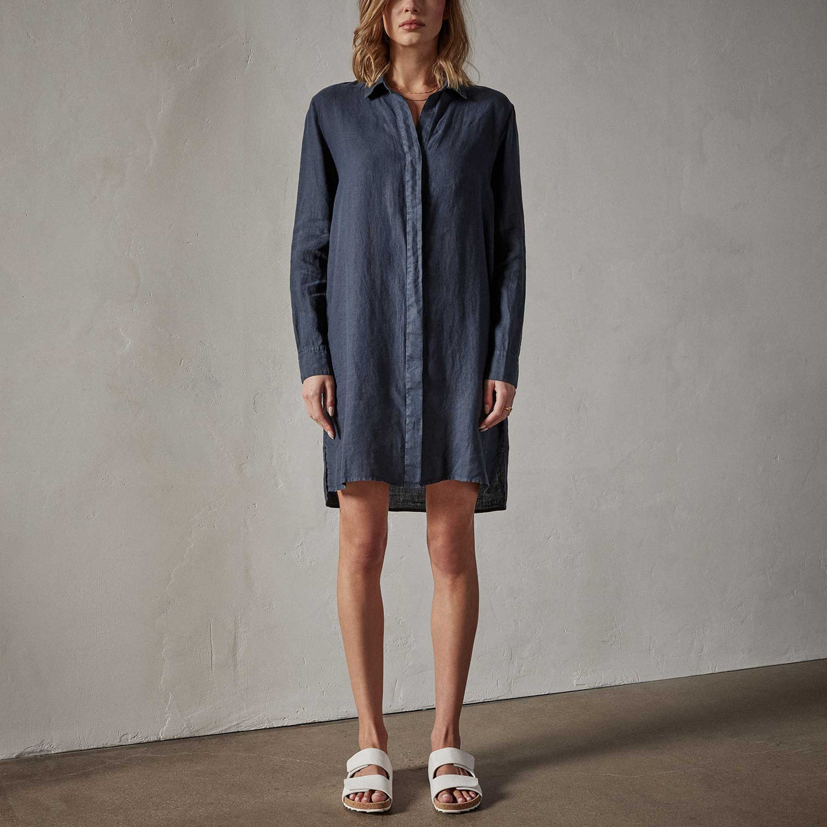 Lightweight Linen Shirt Dress in Blue Oil | James Perse Los Angeles