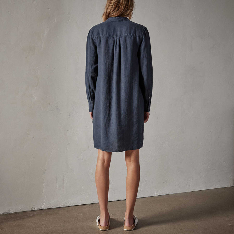 Lightweight Linen Shirt Dress in Blue Oil | James Perse Los Angeles
