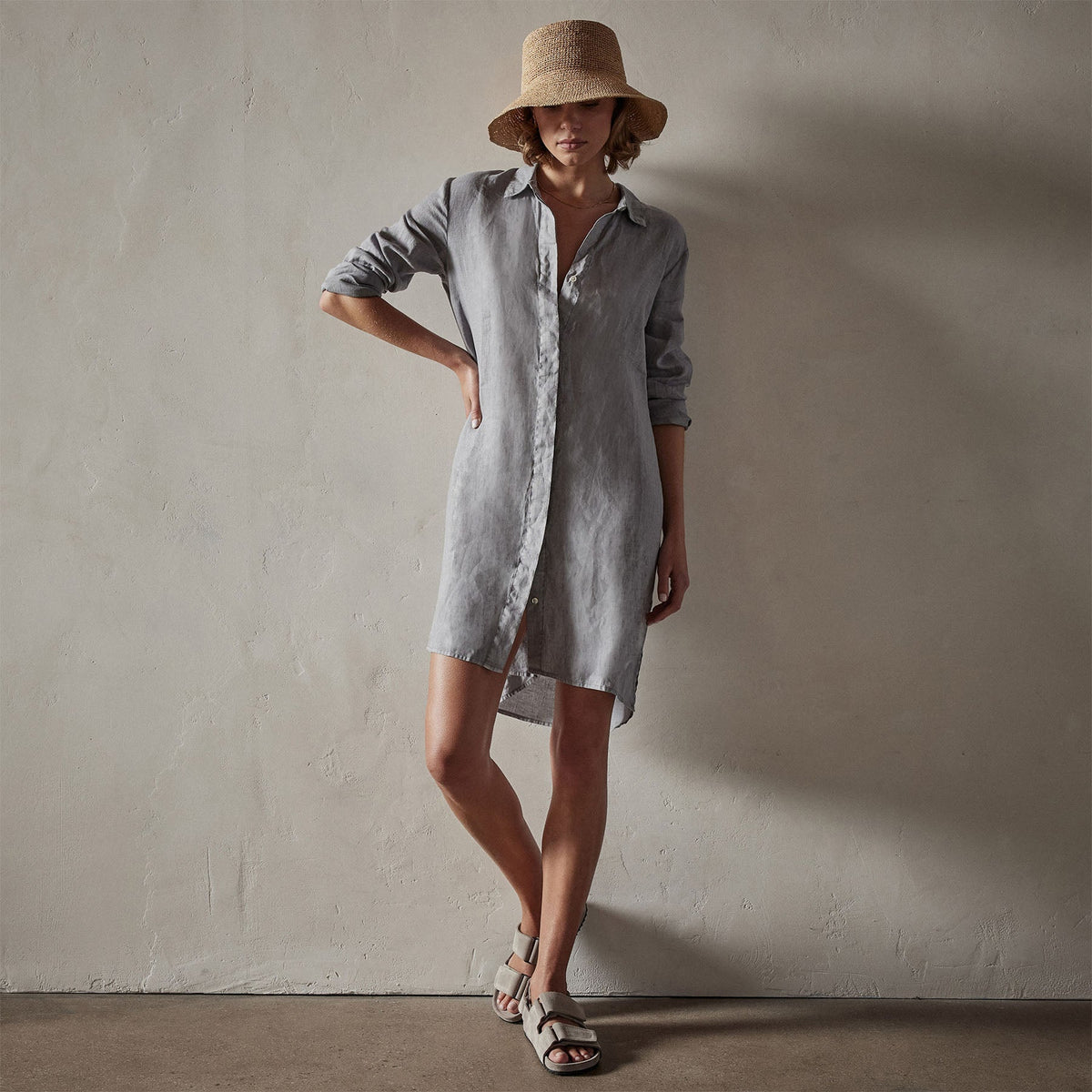 Lightweight Linen Shirt Dress in Breeze Pigment | James Perse Los Angeles