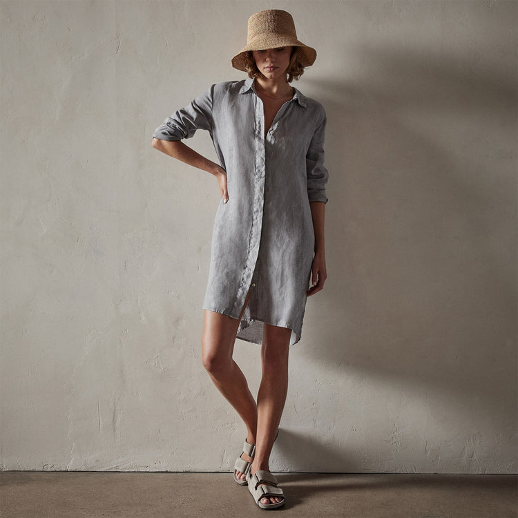 Lightweight Linen Shirt Dress in Breeze Pigment | James Perse Los Angeles