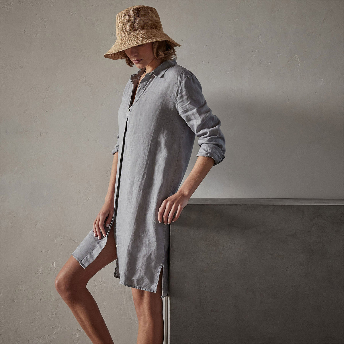 Lightweight Linen Shirt Dress in Breeze Pigment | James Perse Los Angeles