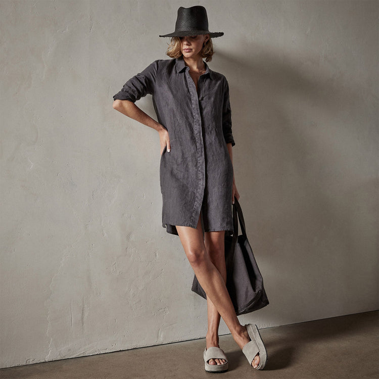 Lightweight Linen Shirt Dress in Magma Pigment | James Perse Los Angeles