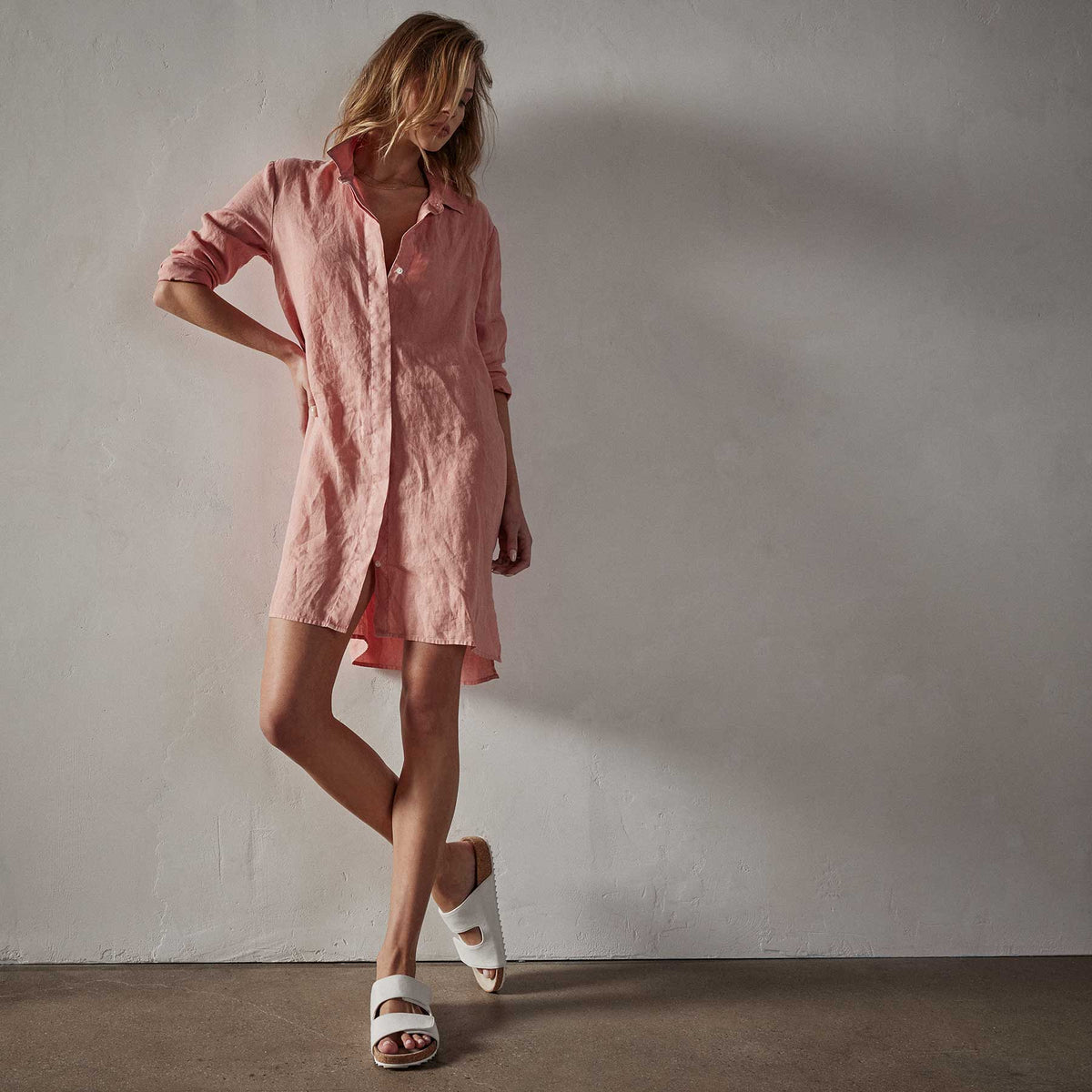 Lightweight Linen Shirt Dress in Spritz Pigment | James Perse Los Angeles