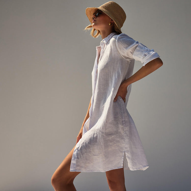 Lightweight Linen Shirt Dress in White | James Perse Los Angeles