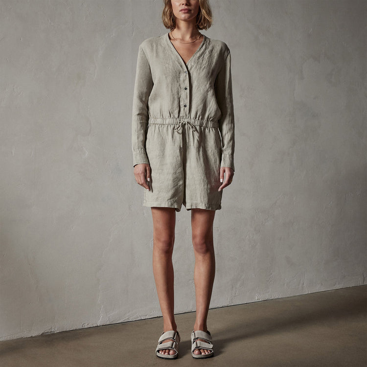 Linen Baseball Romper in Silt Pigment | James Perse Los Angeles