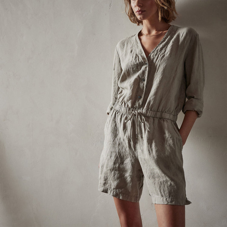 Lightweight Linen Romper in Silt Pigment | James Perse Los Angeles