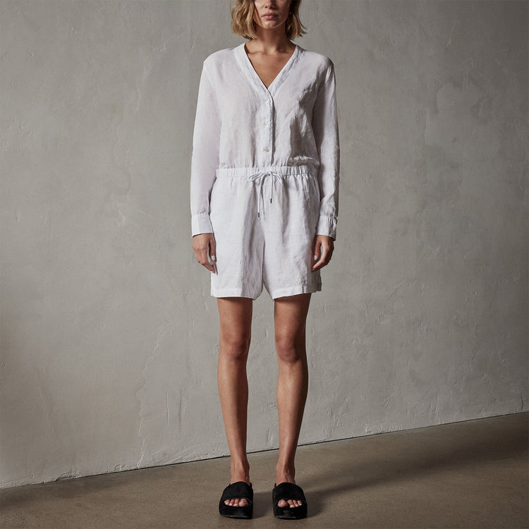 Linen Baseball Romper in White | James Perse Los Angeles