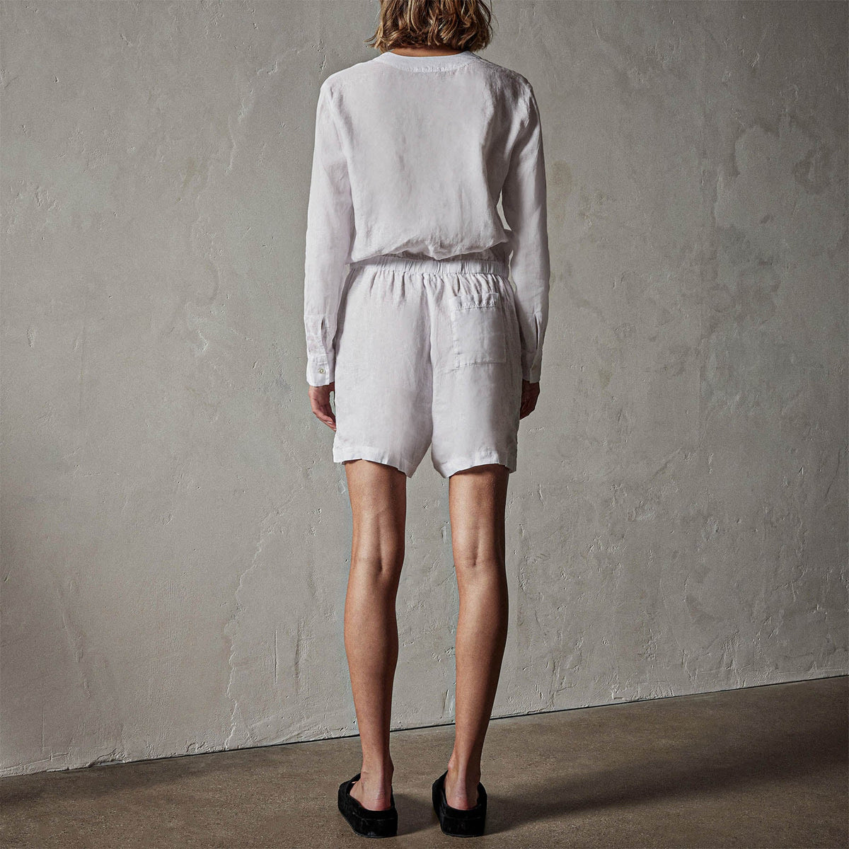 Linen Baseball Romper in White | James Perse Los Angeles