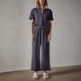 Lightweight Linen Collarless jumpsuit in Blue Oil | James Perse Los Angeles 