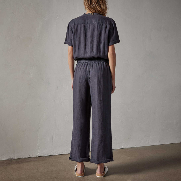 Lightweight Linen Collarless jumpsuit in Blue Oil | James Perse Los Angeles 