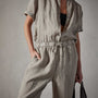 Lightweight Linen Collarless Jumpsuit in Silt Pigment | James Perse Los Angeles 