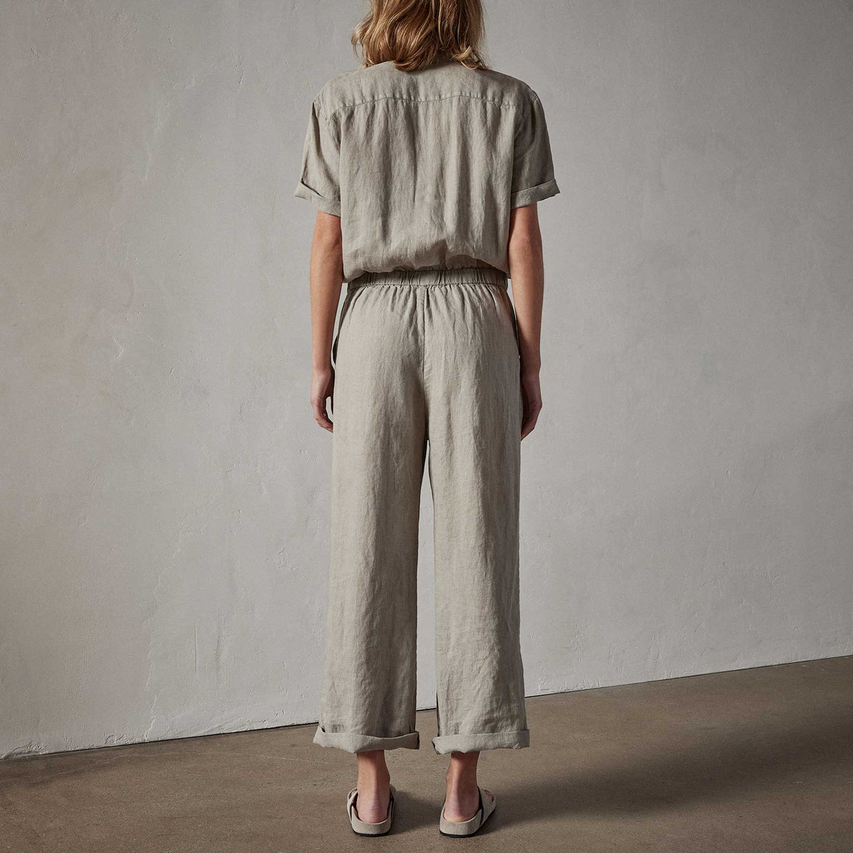 Lightweight Linen Collarless Jumpsuit in Silt Pigment | James Perse Los Angeles 