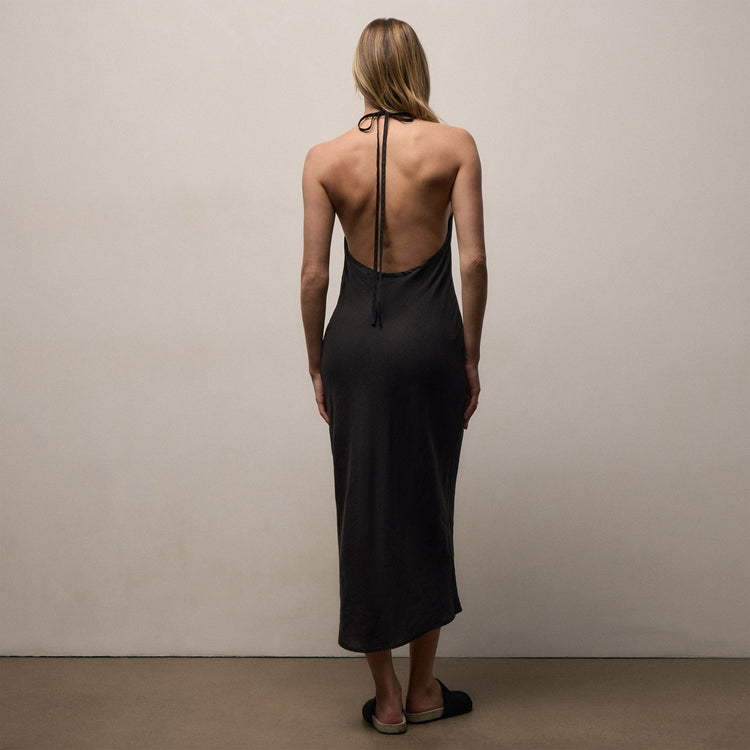 Linen Halter Dress - Black