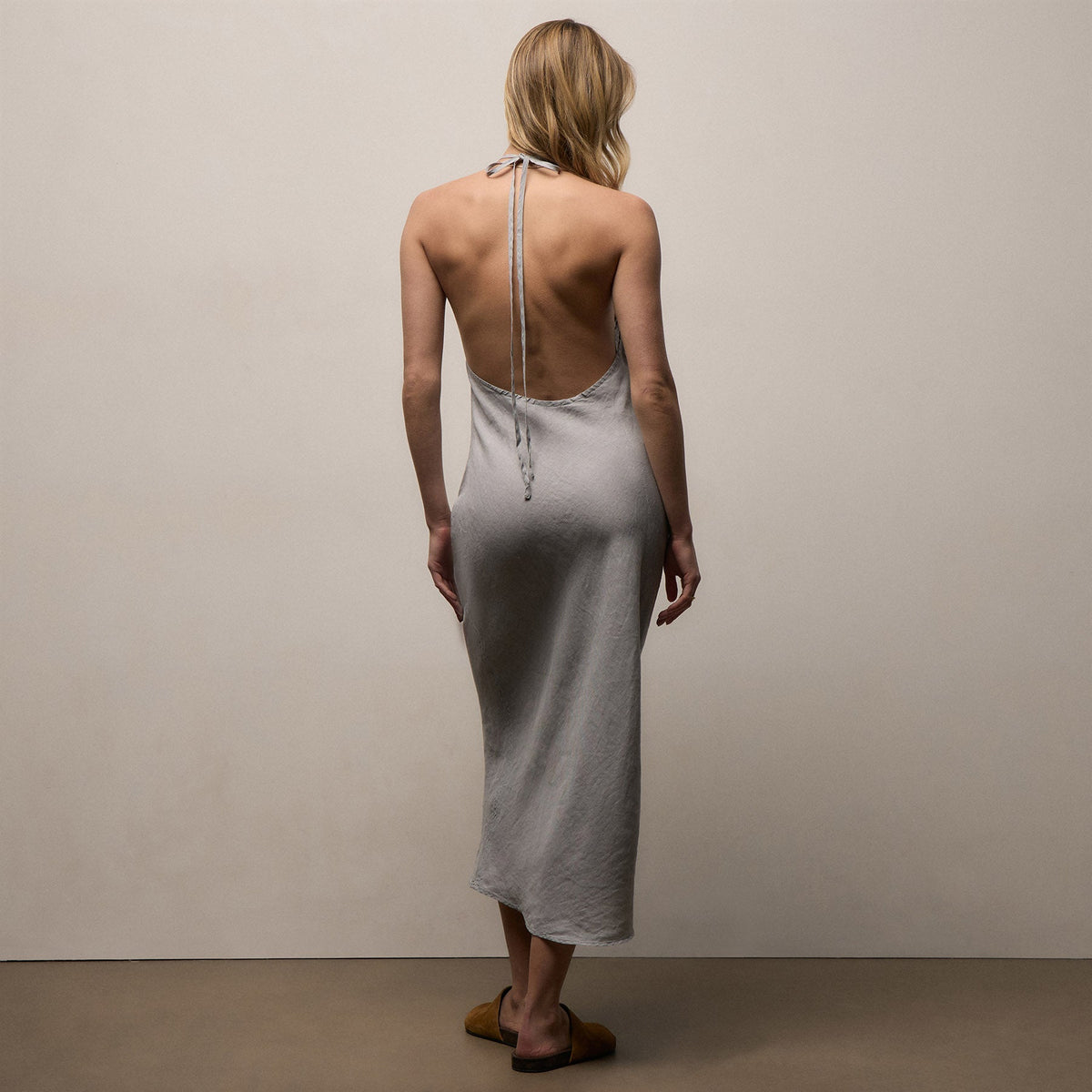 Linen Halter Dress - Grey Sky Pigment