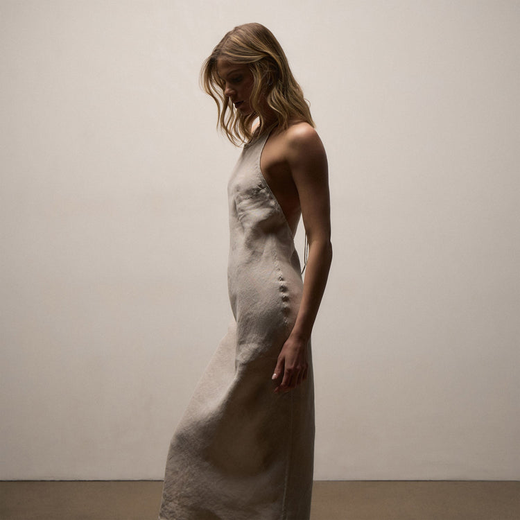 Linen Halter Dress - Salt Pigment