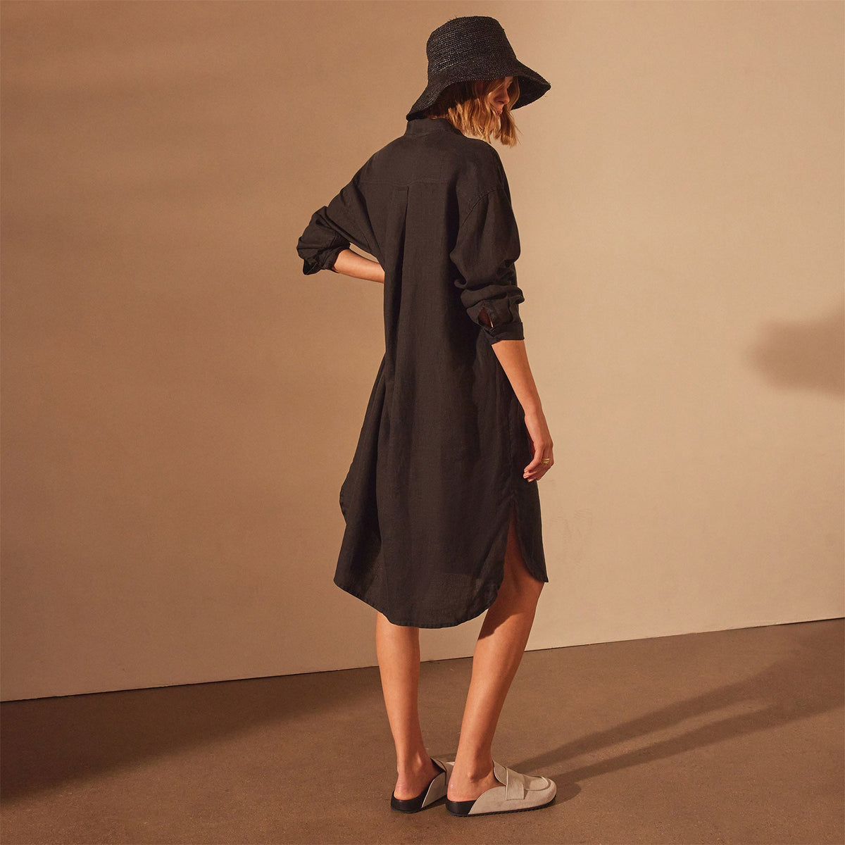 Linen Shirt Dress in Black | James Perse Los Angeles