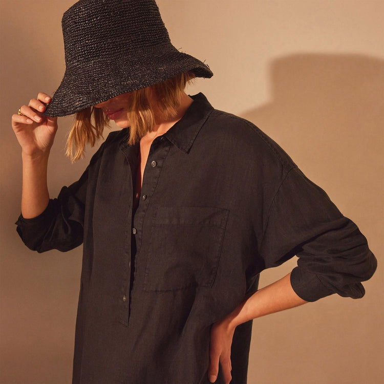 Linen Shirt Dress in Black | James Perse Los Angeles