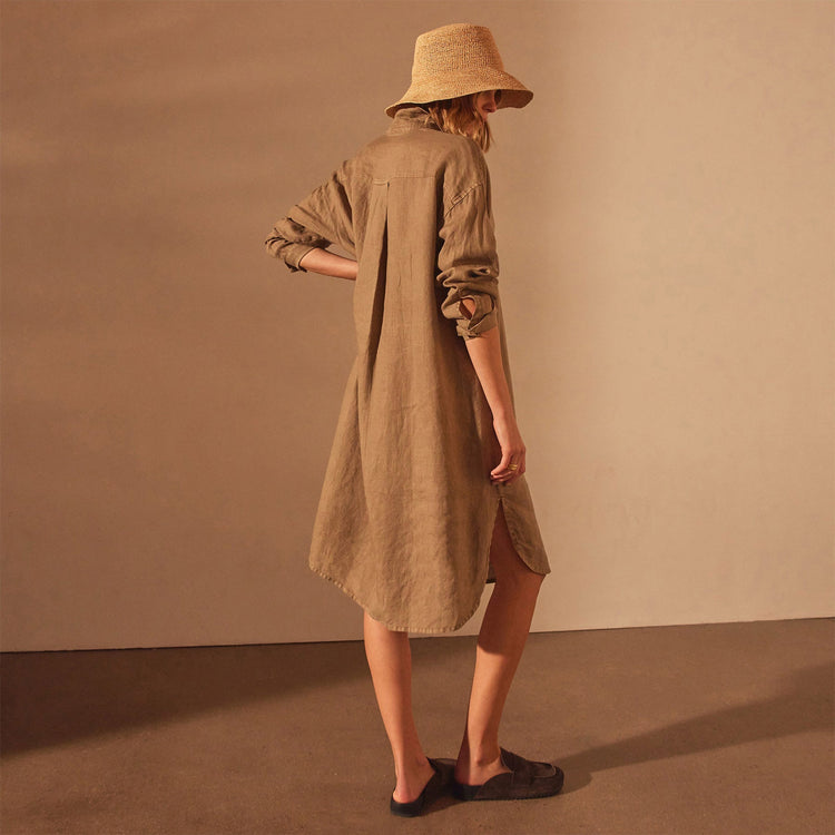 Linen Shirt Dress in Cashew Pigment | James Perse Los Angeles