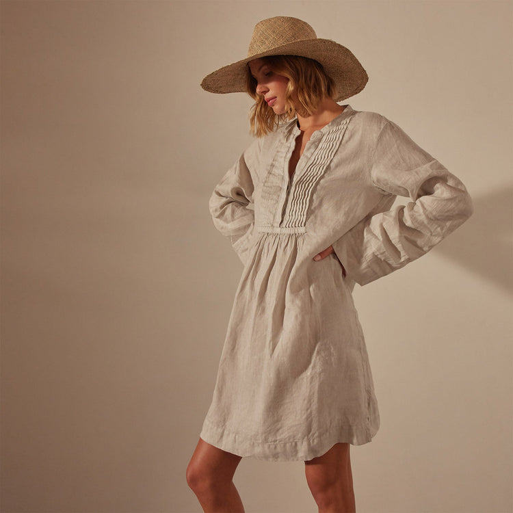 Garment Dye Linen Pin Tuck Dress in Salt Pigment | James Perse Los Angeles