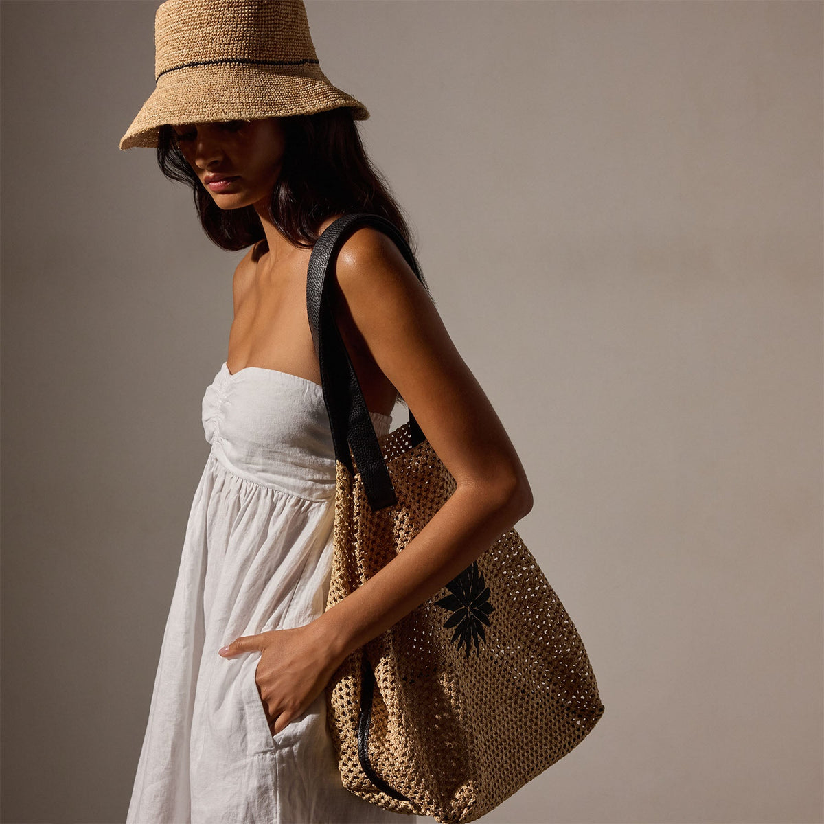 Linen Gathered Tube Dress in White | James Perse Los Angeles