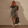 Gathered Linen Dress in Palm Pigment | James Perse Los Angeles