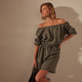 Gathered Linen Dress in Palm Pigment | James Perse Los Angeles