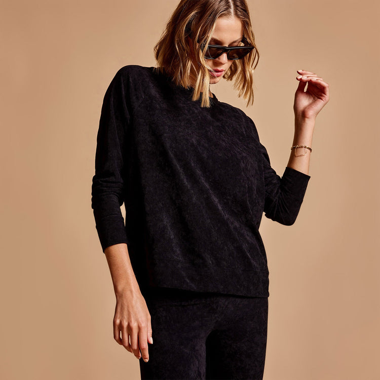 Velvet Sweatshirt in Black | James Perse Los Angeles