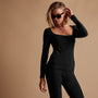 Square Neck Long Sleeve Velvet Top in Black | James Perse Los Angeles