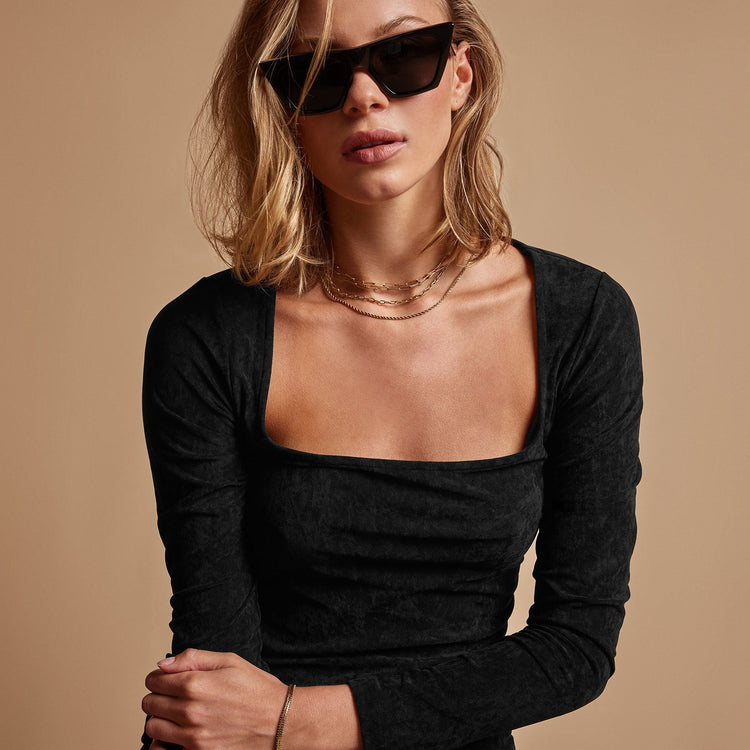 Velvet Square Neck Top in Black | James Perse Los Angeles
