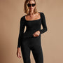 Square Neck Long Sleeve Velvet Top in Black | James Perse Los Angeles